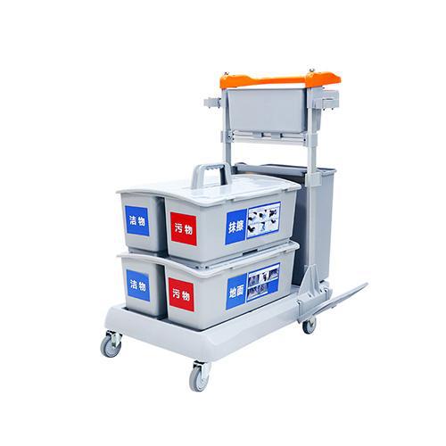 帶剎車靈動(dòng)型平推系統(tǒng)清潔車 配垃圾桶、2個(gè)含標(biāo)貼雙格桶 JDB G223